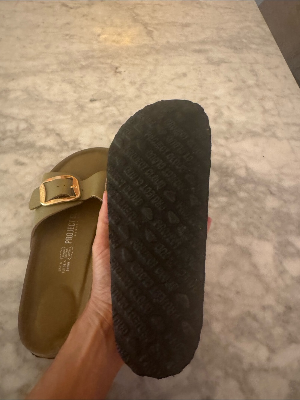 Olive Green Slide Sandals with Gold Buckle - Picture 2 of 4